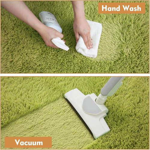 Grass Green Round Shag Area Rug for Bedroom (Grass Green / 3' (Round))
