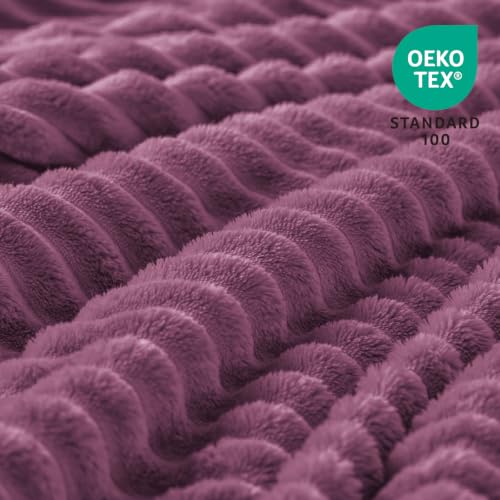 3D Ribbed Jacquard Plum Fleece Twin Blanket for Couch (Plum / Twin(60"x80"))