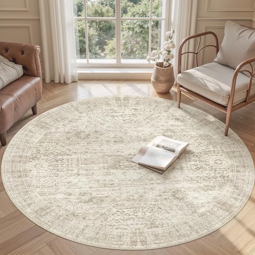 5x5 Beige Round Rug 6ft Circle Living Room Area Rugs Non (Beige / 5' (Round))