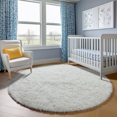 Cream White Round Rugs 7ft for Living Room (Cream White / 7' (Round))