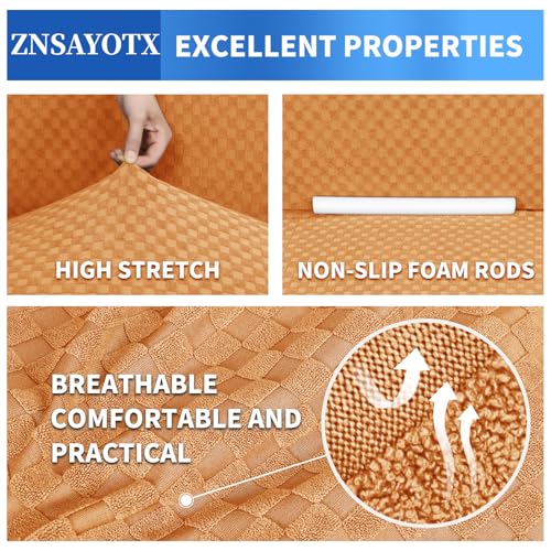 1 Piece Jacquard Couch Covers for 3 Cushion Couch High Stretch Sofa Cover for Pets Dogs Anti Slip Extra Large Sofa Slipcovers Furniture Protector (X-Large (91"-112") / Orange)