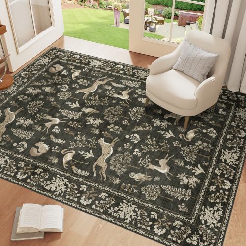4x6 Area Rug Washable Rug for Living Room Non Slip (Charcoal Black (Animal) / 4' x 6' (Rectangular))