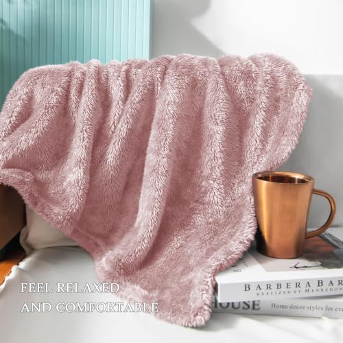 Fuzzy Plush Fleece Bed Blanket King Size (Dusty Pink / 104x90 IN)