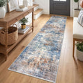 Abstract Runner Rug 2x7 Ft Washable Runners for Hallways (Blue/Rust/White / 2' x 7' (Rectangular))