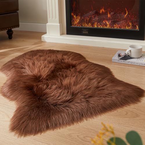 Ultra Soft Fluffy Shaggy Area Rug Faux Fur Rug Chair Cover Seat Pad Fuzzy Area Rug for Bedroom Floor Sofa Living Room (Coffee / 2' x 3' (Sheepskin))