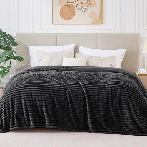 3D Ribbed Jacquard Black Blankets Queen Size for Bed (Black / Queen(90"x90"))