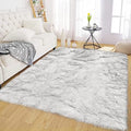 6 x 8 Area Rug White with Gray Tips Shag Rugs Large Faux Sheepskin Rug for Living Room Bedroom Washable Fur Fluffy Rugs Home Decor Rectangle (6' x 8' (Rectangular) / White With Grey Tips)