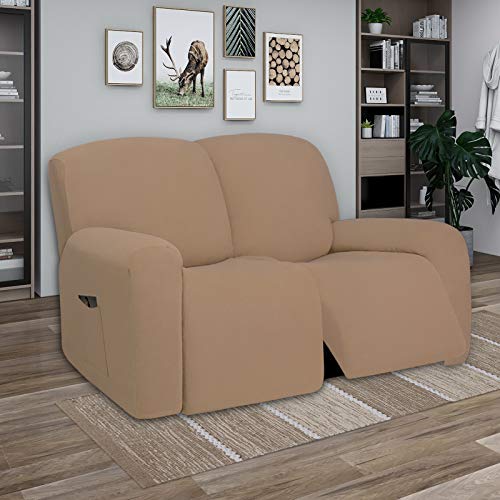 Super Stretch Loveseat Recliner Sofa Couch Cover with Pocket (Medium Recliner Loveseat / Camel)