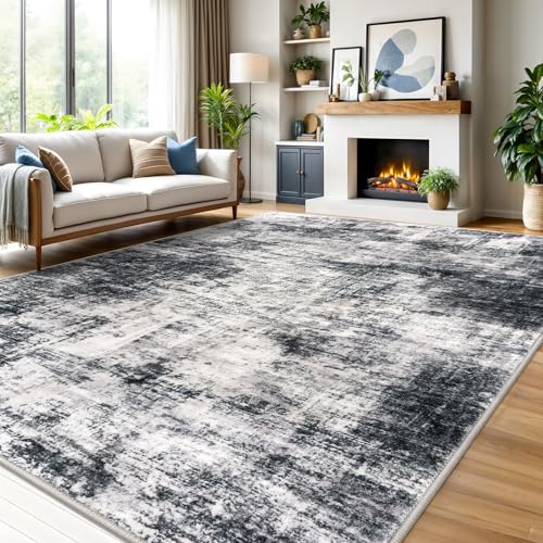 Abstract Area Rugs 9x12 Ft Washable Large Rugs for Living Room (Black/Grey/White / 9' x 12' (Rectangular))
