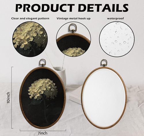 Vintage White Hydrangea Oval Wall Art (Floral Decor, 16)