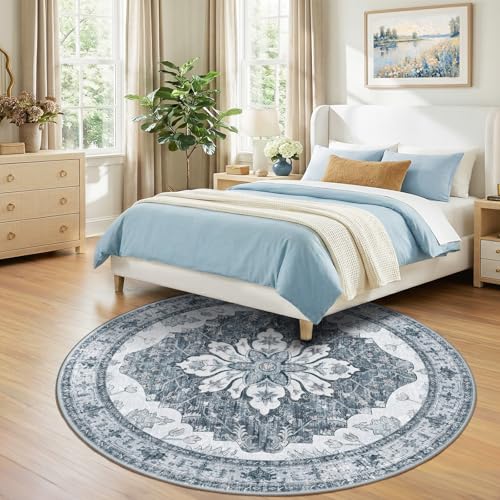 Washable Area Rug (Grey/White/Beige / 7' (Round))