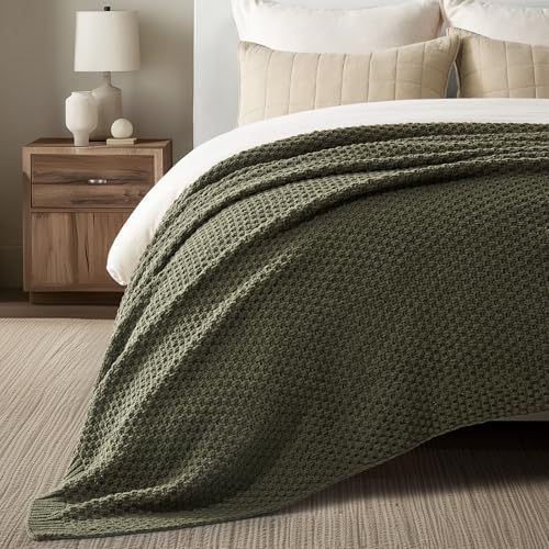 HOME Chunky Chenille Knit Throw Blanket (Olive Green / 90" X 90")
