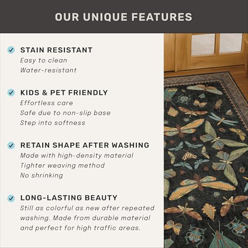Large Black Rug for Living Room (9' x 12' (Rectangular) / Black / Multi)
