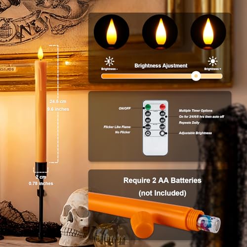 6 Pcs Orange Flameless Taper Candles with Remote (Orange / Pack of 6)