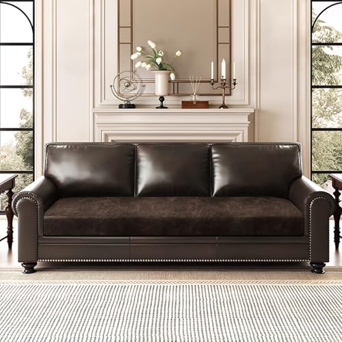 Leather Look Couch Cushion Covers Sofa Seat Slipcovers Sets Couches Furniture Protector for Sectional Armchair Loveseat Pets Kids Stretch Spandex Fabric (1 Cushion Sofa / Brown)