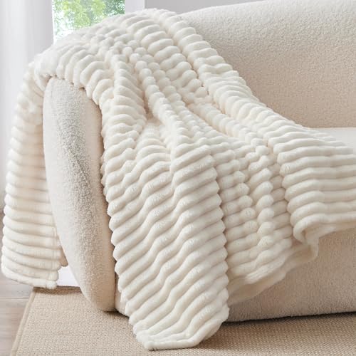 Ribbed Twin Blanket for Couch & Bed (Cream / Twin(60"x80"))