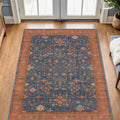 Large 3x5 Kitchen Rug Non Slip Machine Washable (3' x 5' (Rectangular) / Blue / Terracotta)