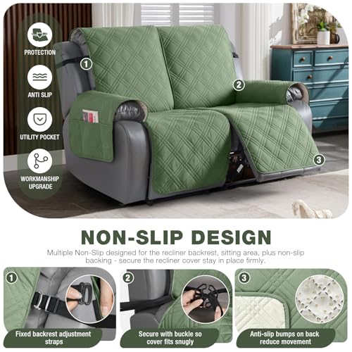 100% Waterproof Loveseat Recliner Covers 2 Seater (Bean Green / 2 Seater Standard)