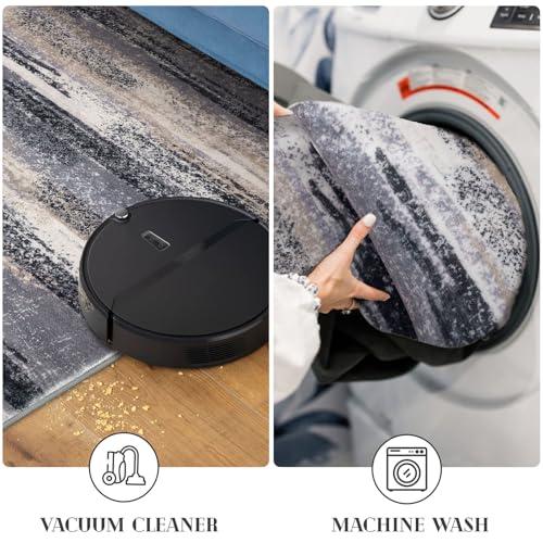 Modern Abstract Runner Rug 2.6x8 (2'7" x 8' (Runner) / Grey Navy Blue Black Cream Tan)