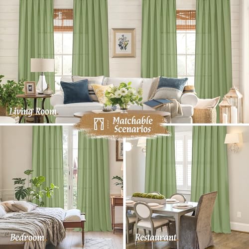 Sage Green Linen Curtains for Living Room 84 inch Length 2 Panels (Sage Green-1 / 52"W x 84"L (Pack of 2))