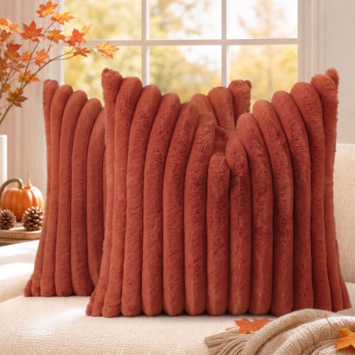 Fall Faux Fur Throw Pillow Covers 26x26 Set of 2 Rust (Rust / 26" x 26" (Pack of 2))