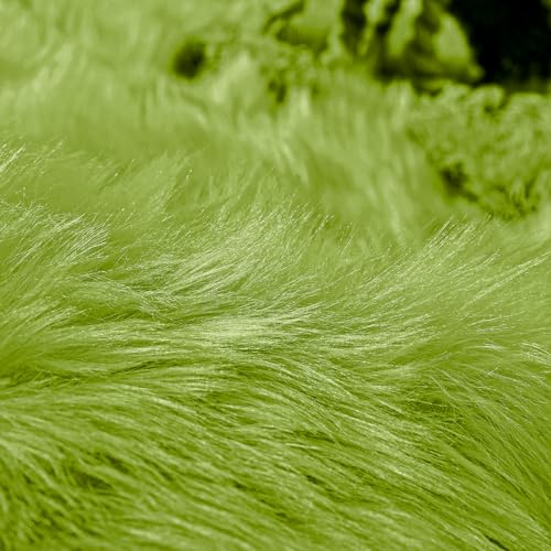 Lime Green Circle Rugs 4ft Fluffy Fuzzy Furry Rug for Bedside Bedroom Playroom Shag Faux Sheepskin Fur Soft (4' (Round) / Olive Green)