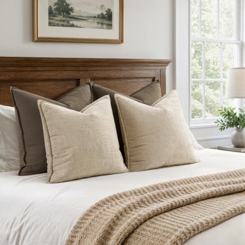 Decorative Couch Throw Pillow Covers 22x22 Inch Beige 2 Pack (Beige / 22" x 22" (Pack of 2))