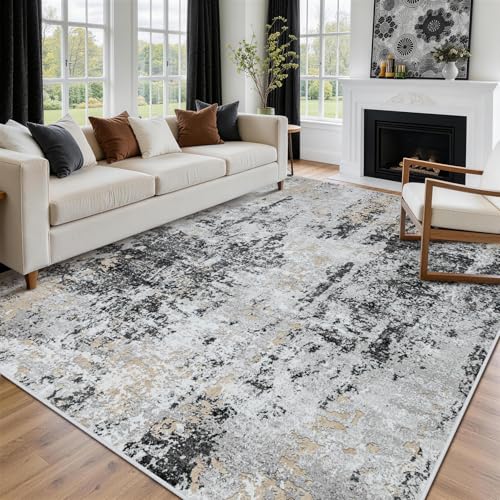 9x12 Area Rugs for Living Room Washable Bedroom Dining Room Black Grey Gold (Black Grey/Gold / 9' x 12' (Rectangular))
