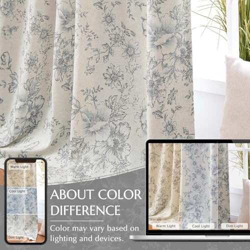 Floral Linen Blackout Curtains for Bedroom 84 Inches Long (Grey / 50"W x 84"L (Pack of 2))
