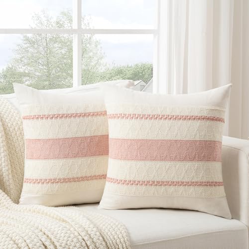 Set of 1 Boho Pink Decorative Throw Pillow Cover 16x16 Inch for Couch Bed Sofa (16" x 16" (Pack of 1) / Pink)