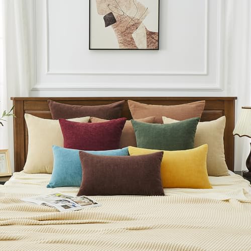 Khaki Chenille Throw Pillow Covers 18x18 Set of 2 for Couch (Khaki / 18" x 18" (Pack of 2))