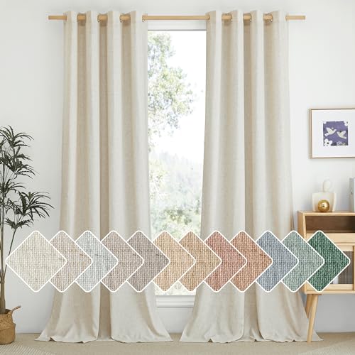 Extra Long Linen Curtains 132 inches Long for Living Room (Natural / 55"W x 132"L (Pack of 2))