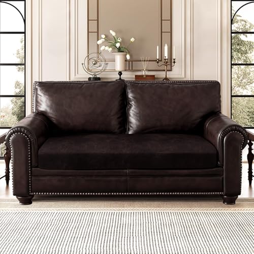 Leather Look Couch Cushion Covers Sofa Seat Slipcovers Sets Couches Furniture Protector for Sectional Armchair Loveseat Pets Kids Stretch Spandex Fabric (1 Cushion Loveseat / Chocolate)