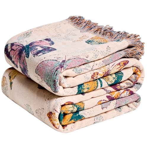 Boho Throw Cotton Butterfly Blanket 60"x80" for Couch Sofa Decor (Colorful Butterfly / 60"x80")