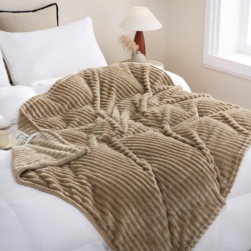 Tan Fleece Throw Blanket 60”×80” for Couch Sofa Livingroom (Tan / 60×80inch)