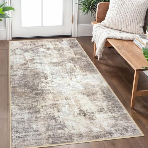 Abstract Area Rug 3x5 Ft Washable Rugs for Entryway Indoor (Gold/Yellow/Brown/Beige/White / 3' x 5' (Rectangular))