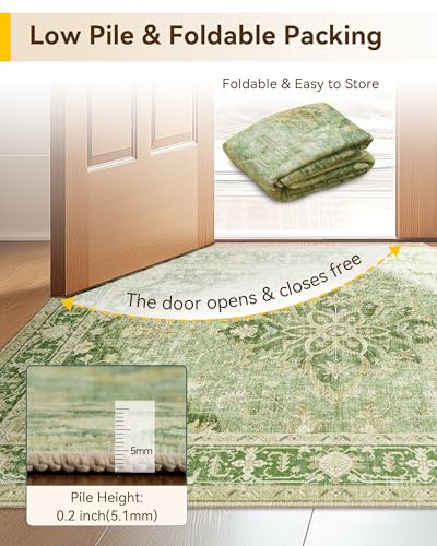Washable Area Rug (Green/Yellow / 5' x 8' (Rectangular))