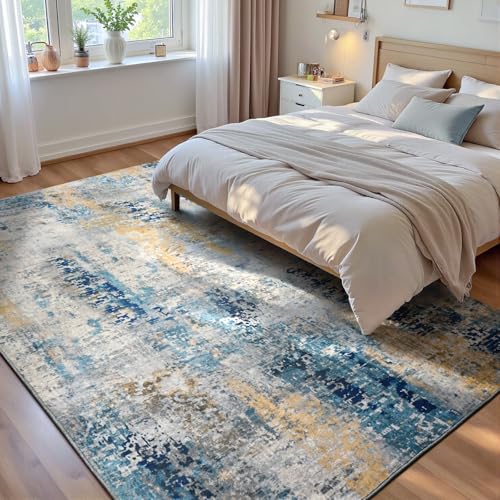 Living Room Rug 5x8 Ultramarine Area Rug Machine Washable Boho Rug Non Slip Abstract Vintage Indoor Large Rugs for Bedroom (Ultramarine / 5' x 8' (Rectangular))