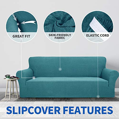 1 Piece Jacquard Chair Slipcovers for Living Room High Stretch Chair Covers with Arms Anti Slip Pets Friendly Couch Sofa Armchair Cover Furniture Protector (Small (31"-46") / Peacock Blue)