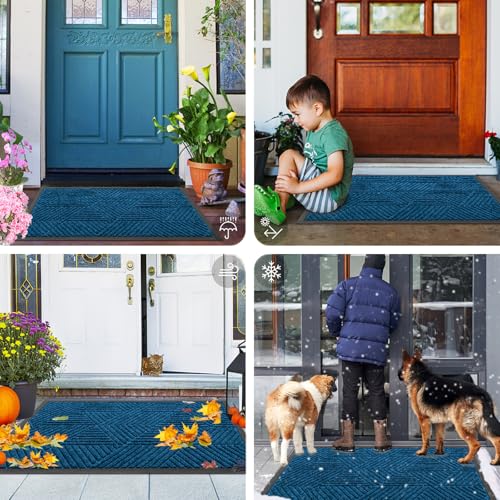 Front Door Mat Outside Entrance (Mixed Blue / 35" X 23")