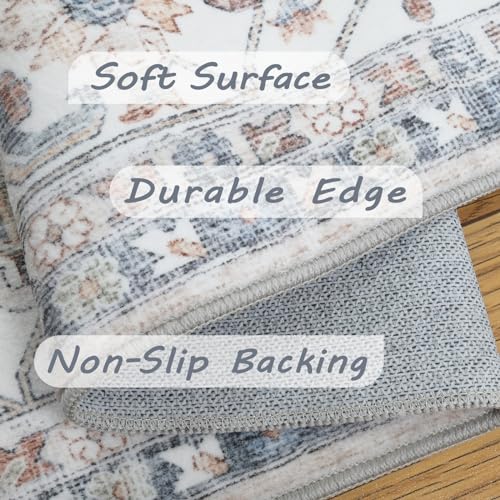 Washable Vintage Area Rug 8x10 for Living Room (Beige Dark Grey Cream / 8' x 10' (Rectangular))