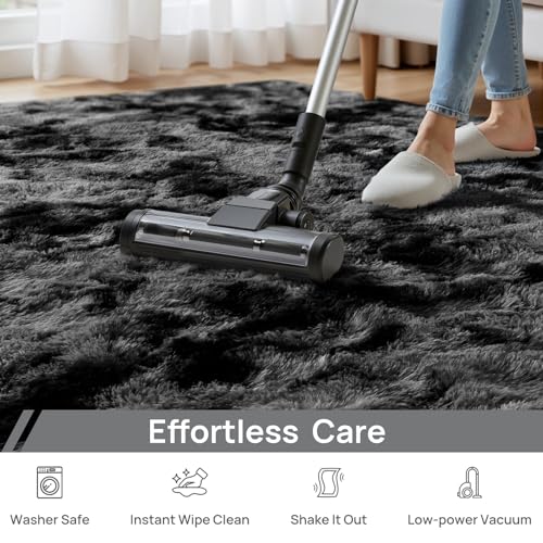 Large Shag Area Rugs 6 x 9 (Tie-dyed Dark Grey / 6' x 9' (Rectangular))