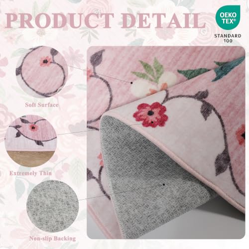 3x5 Area Rug Floral Washable Rug for Bedroom Non Slip (Pink / 3' x 5' (Rectangular))