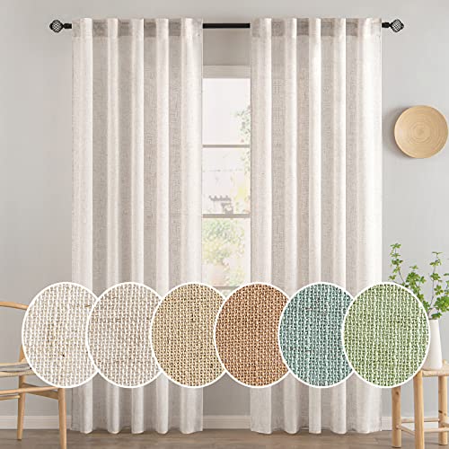 White Linen Curtains 42x84 Inch Length 2 Panels for Bedroom Decor (42"W x 84"L (Pack of 2) / Bleached Linen)