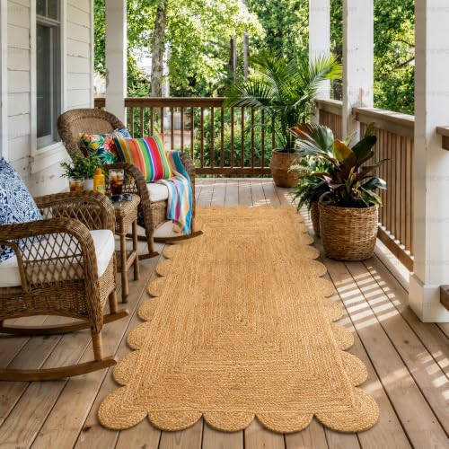 Scalloped Natural Jute Area Rug (Natural / 2' x 18' (Runner))