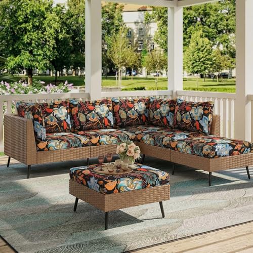 Printed Couch Cushion Covers (Black & Orange / Seat Cover 3 Pack)