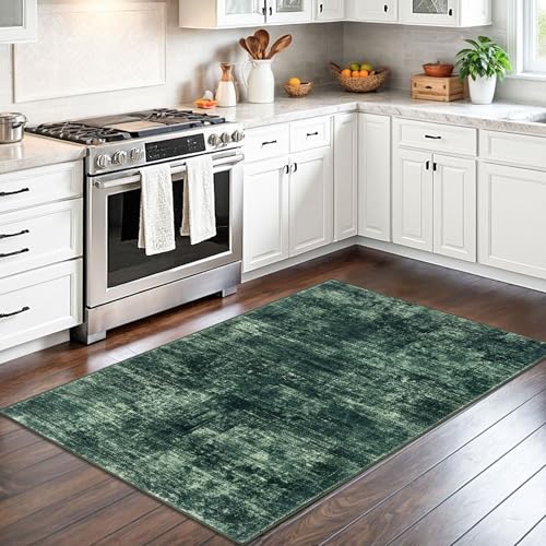 Abstract Area Rug 3x5 Ft Washable Rugs for Entryway Indoor (Dark Green / 3' x 5' (Rectangular))