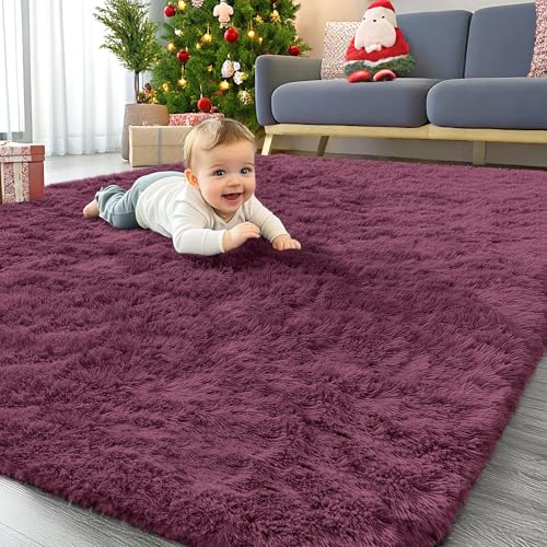 Area Rugs for Living Room Bedroom (4x5.9 Ft / Burgundy)