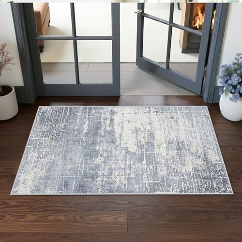 Washable 2x4 Kitchen Area Rugs (2x4 / Blue/Ivory)