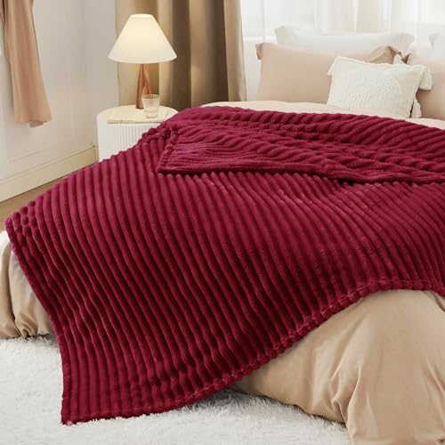 Soft Full Size Fleece Blankets for Bed Deep Red 84"x90" (Deep Red / Full)